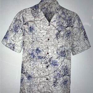 Men's New Pilot Quarters Artistic Blue and White Button Down Shirt
